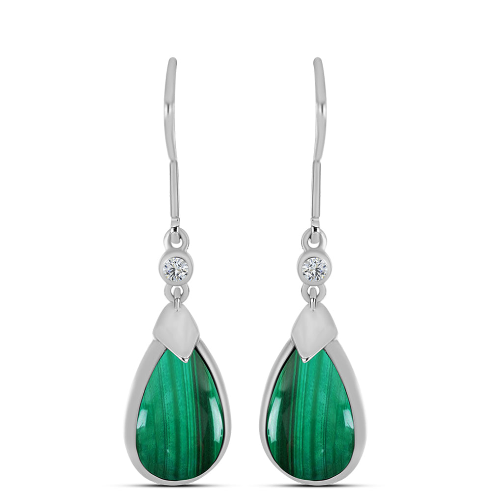 Pendientes de Plata con Malaquita y Topacio Blanco