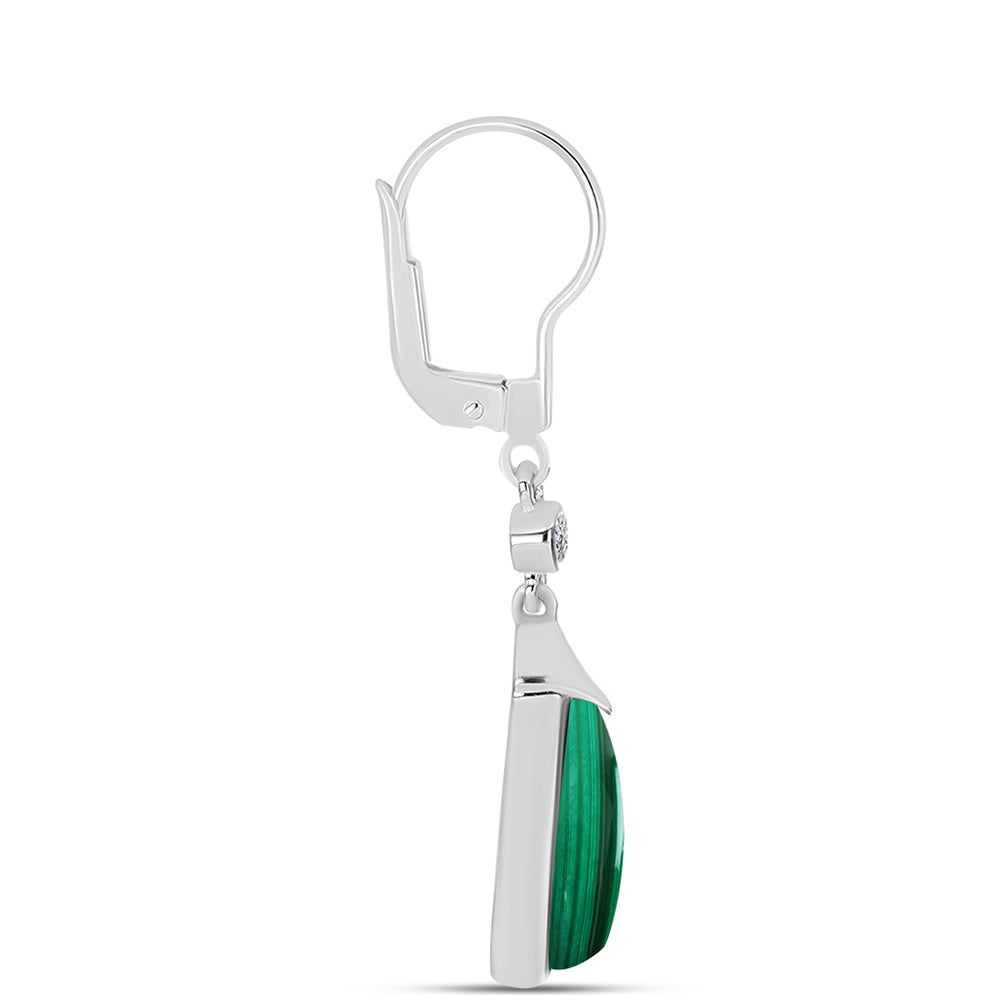 Pendientes de Plata con Malaquita y Topacio Blanco 2 