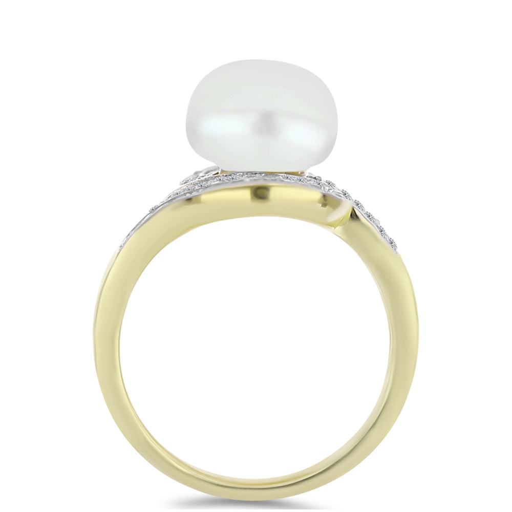 Anillo de Plata Bañada en Oro con Perla de Agua Dulce y Topacio Blanco 2 
