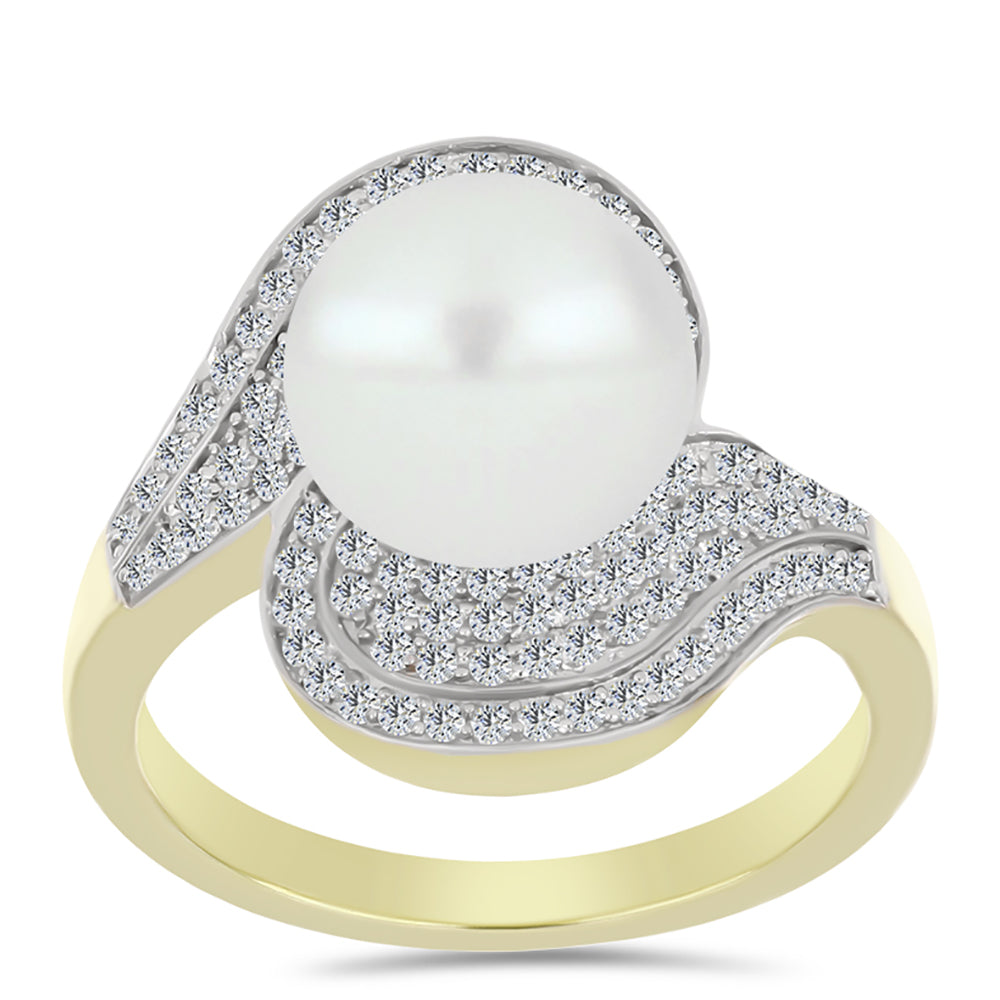 Anillo de Plata Bañada en Oro con Perla de Agua Dulce y Topacio Blanco 3 