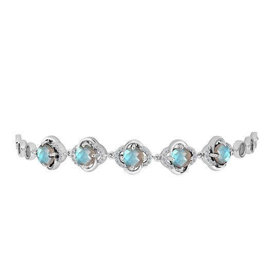 Pulsera de Plata con Labradorita de las Minas de Gullgruvene y Topacio Blanco