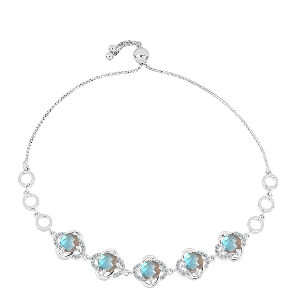 Pulsera de Plata con Labradorita de las Minas de Gullgruvene y Topacio Blanco