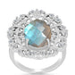 Anillo de Plata con Labradorita de las Minas de Gullgruvene y Topacio Blanco