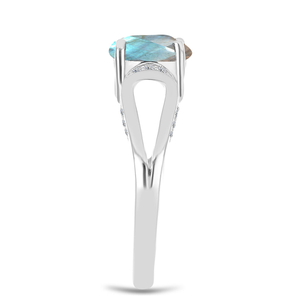 Anillo de Plata con Labradorita de las Minas de Gullgruvene y Topacio Blanco 4 