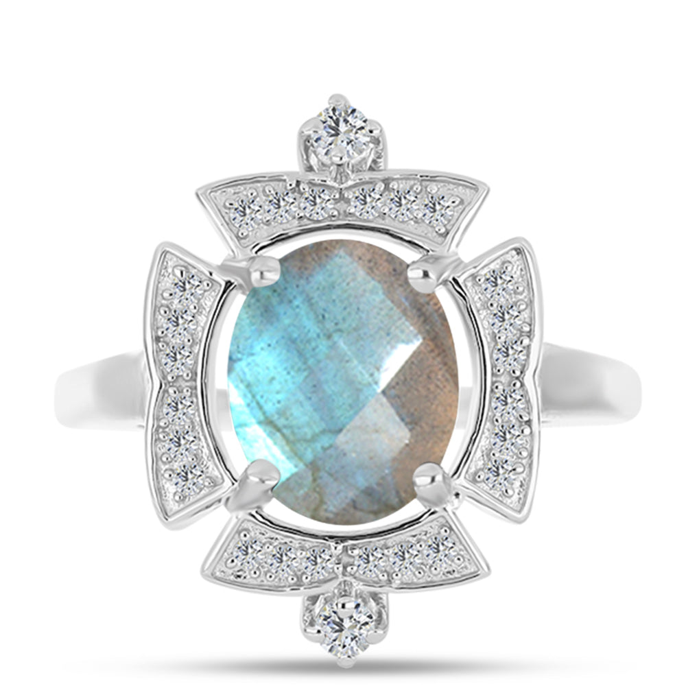 Anillo de Plata con Labradorita de las Minas de Gullgruvene y Topacio Blanco 1 