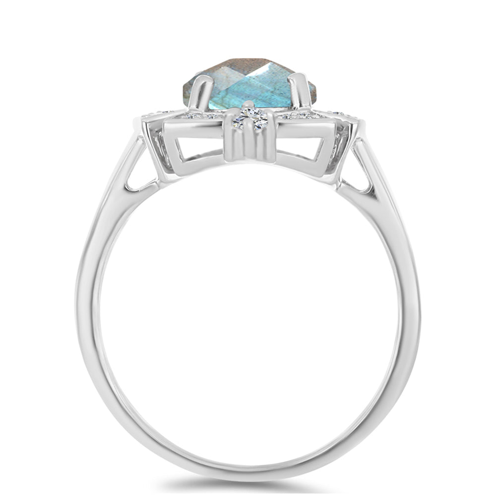 Anillo de Plata con Labradorita de las Minas de Gullgruvene y Topacio Blanco
