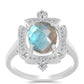 Anillo de Plata con Labradorita de las Minas de Gullgruvene y Topacio Blanco