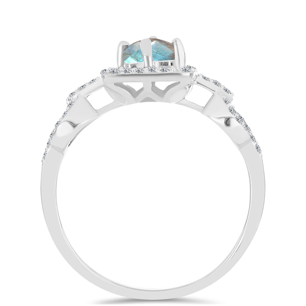 Anillo de Plata con Labradorita de las Minas de Gullgruvene y Topacio Blanco 2 