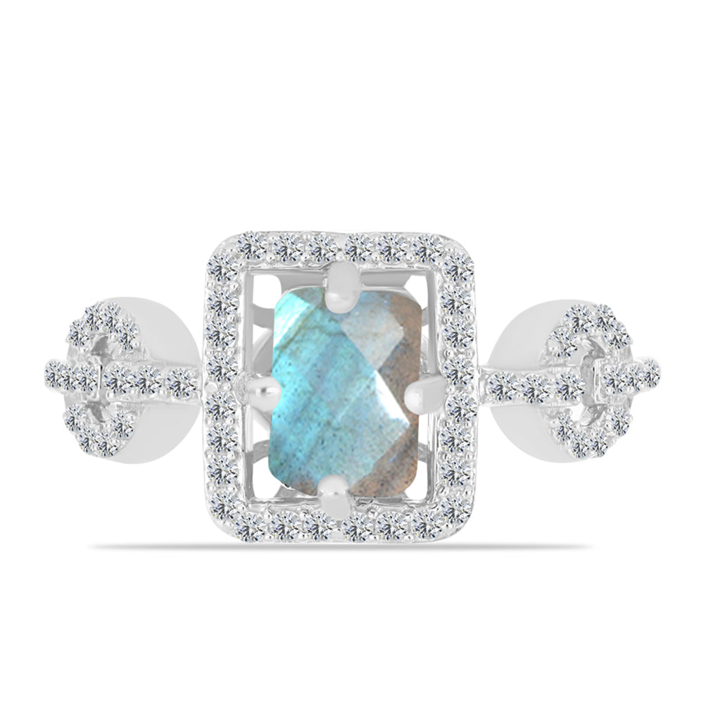 Anillo de Plata con Labradorita de las Minas de Gullgruvene y Topacio Blanco