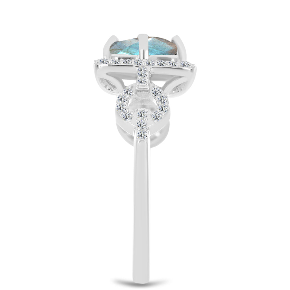 Anillo de Plata con Labradorita de las Minas de Gullgruvene y Topacio Blanco 4 