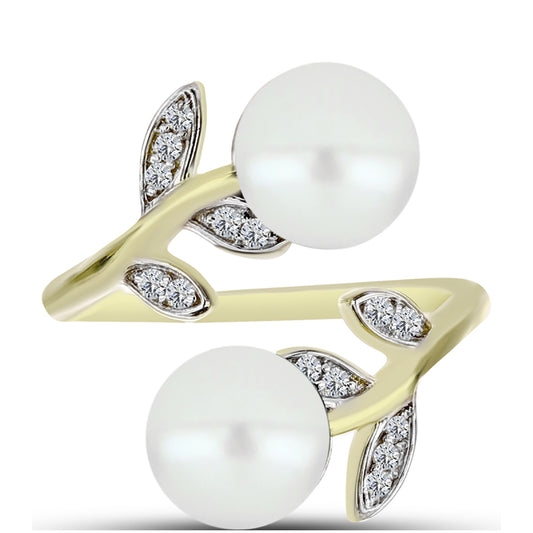 Anillo de Plata Bañada en Oro con Perla de Agua Dulce y Topacio Blanco