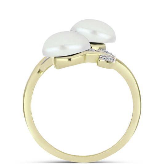 Anillo de Plata Bañada en Oro con Perla de Agua Dulce y Topacio Blanco