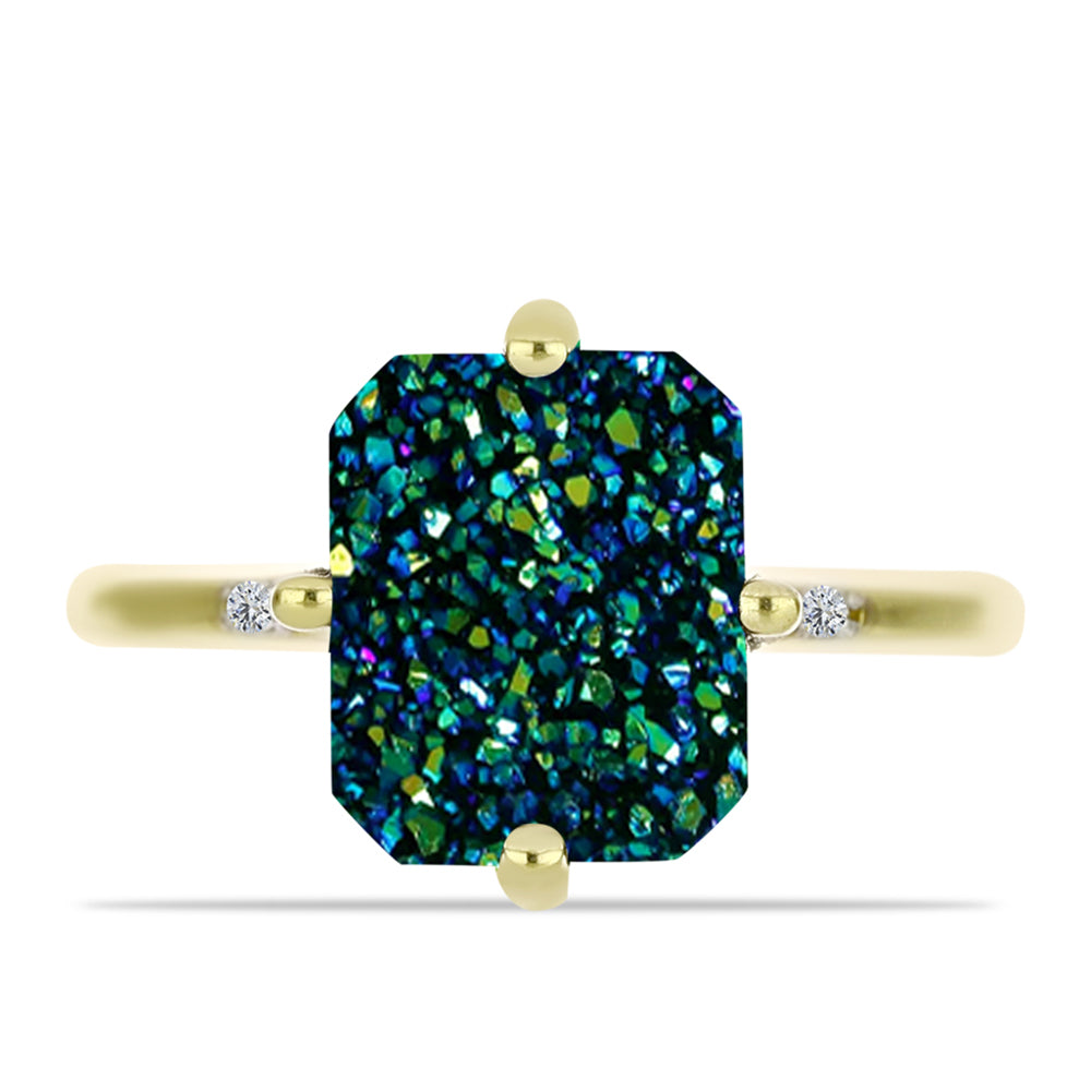 Anillo de Plata Bañada en Oro con Drusa Verde y Topacio Blanco 1 