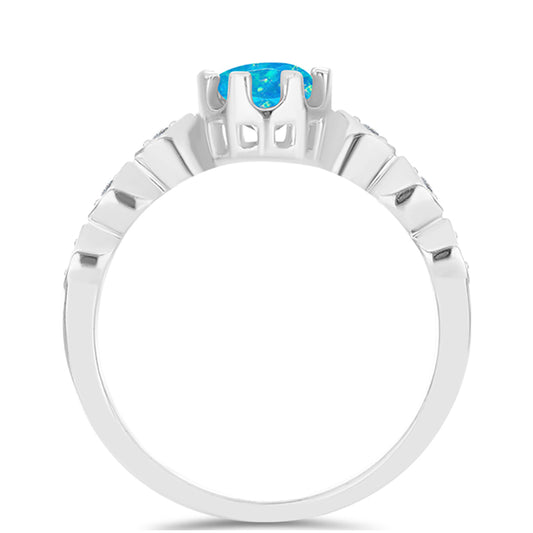 Anillo de Plata con Ópalo Azul Paraiba de Etiopía y Topacio Blanco