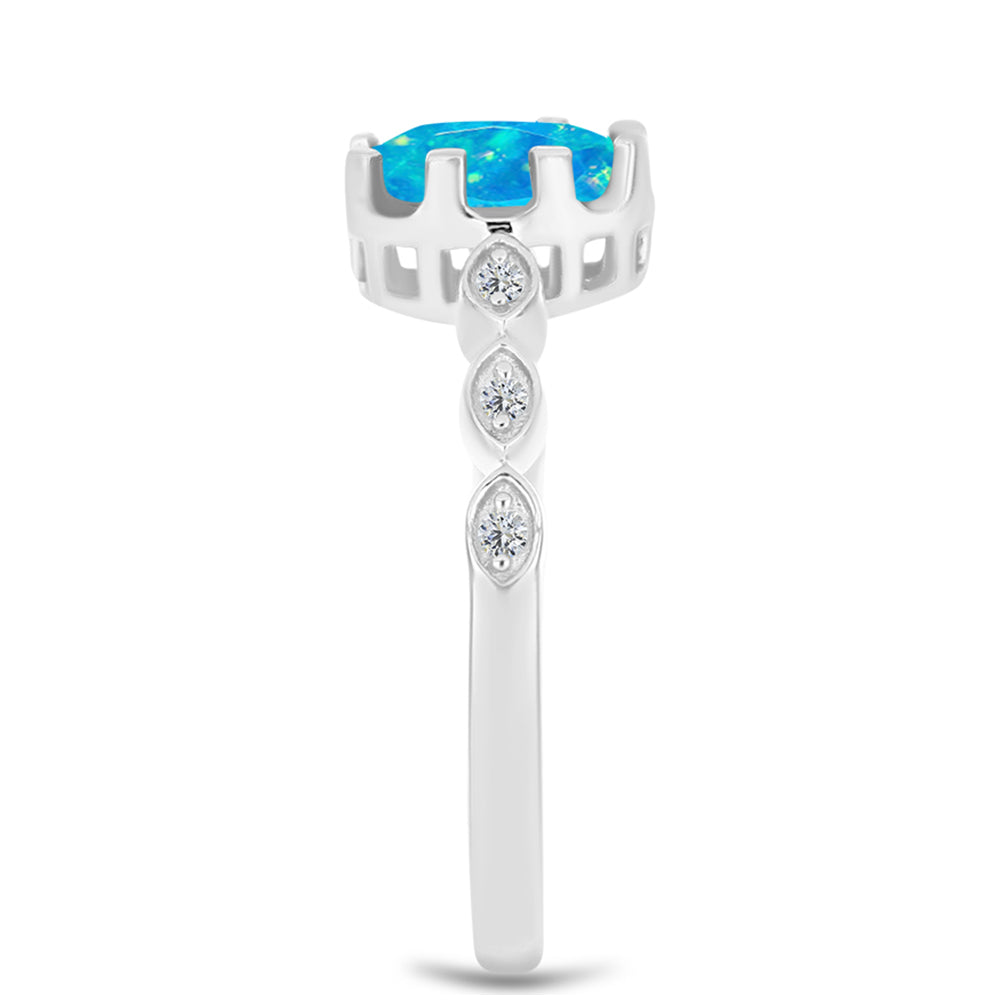 Anillo de Plata con Ópalo Azul Paraiba de Etiopía y Topacio Blanco 4 
