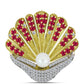 Broche de Plata Bañada en Oro con Rubí de Madagascar y Perla de Agua Dulce