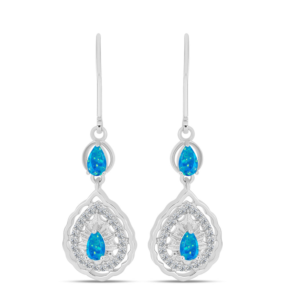 Pendientes de Plata con Ópalo Azul Paraiba de Etiopía y Topacio Blanco