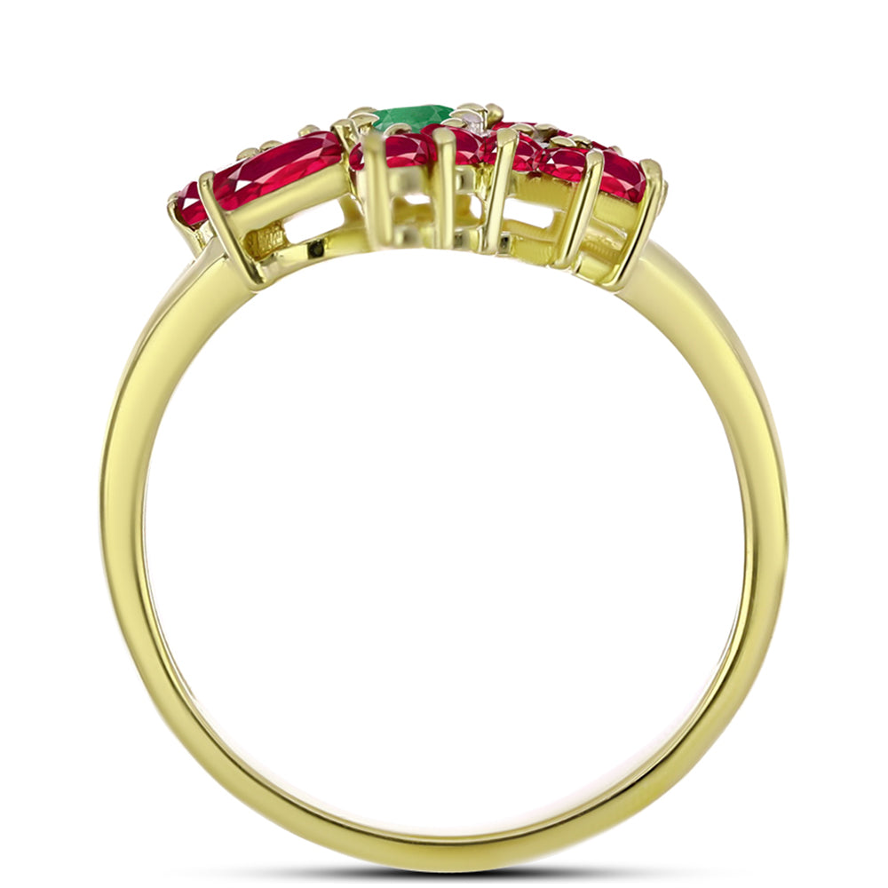 Anillo de Plata Bañada en Oro con Esmeralda de Brasil y Rubí de Madagascar