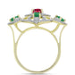 Anillo de Plata Bañada en Oro con Esmeralda de Brasil y Rubí de Madagascar
