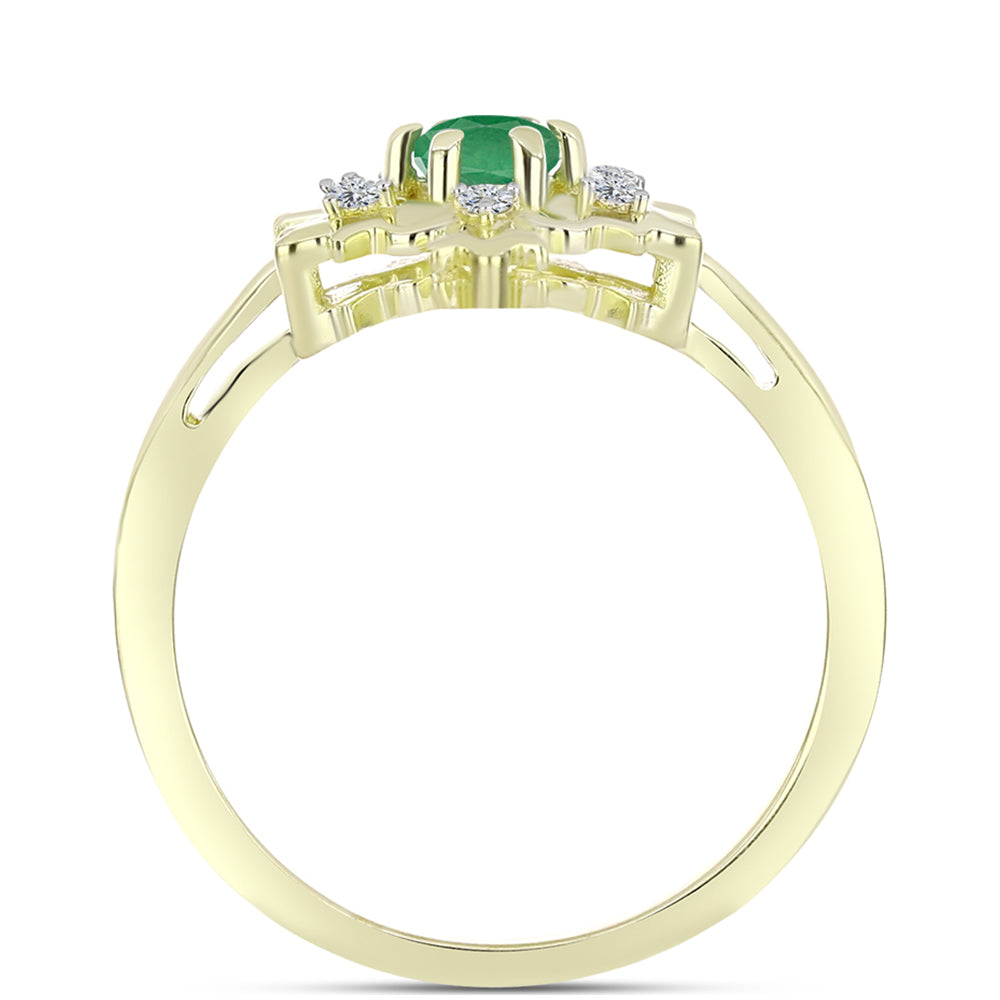 Anillo de Plata Bañada en Oro con Esmeralda de Brasil y Topacio Blanco 2 