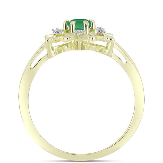 Anillo de Plata Bañada en Oro con Esmeralda de Brasil y Topacio Blanco