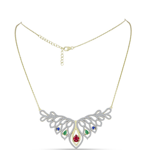 Collar de Plata Bañada en Oro con Esmeralda de Brasil y Rubí de Madagascar