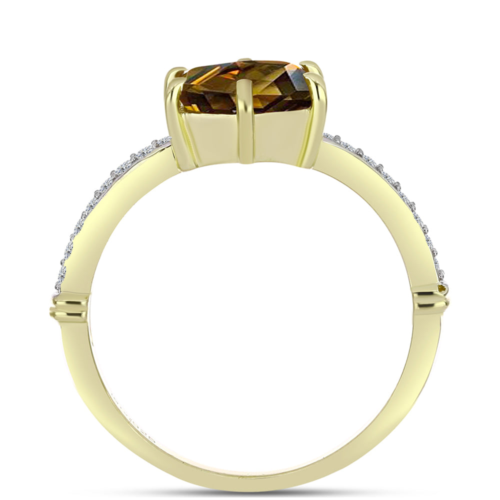 Anillo de Plata Bañada en Oro con Cuarzo Coñac y Topacio Blanco 2 