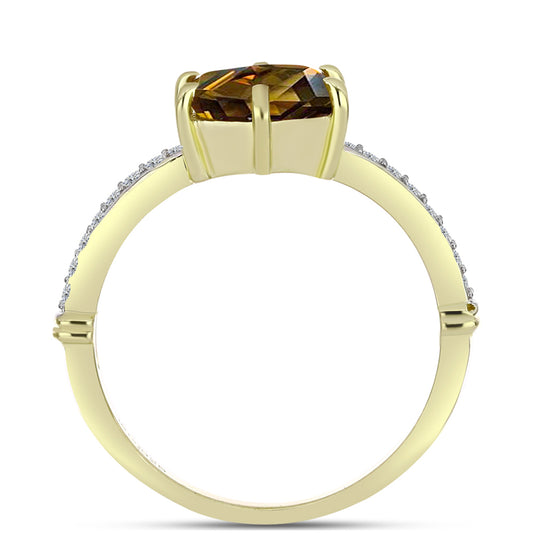 Anillo de Plata Bañada en Oro con Cuarzo Coñac y Topacio Blanco