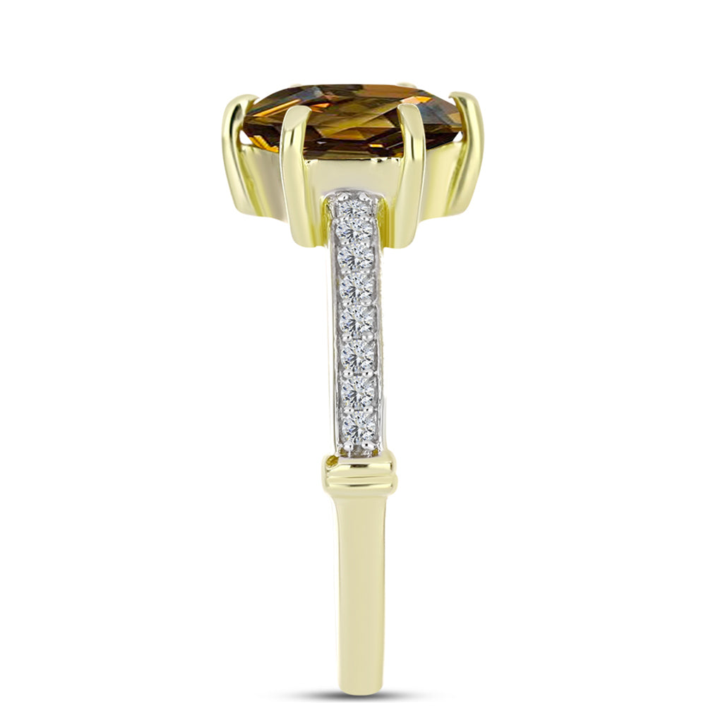 Anillo de Plata Bañada en Oro con Cuarzo Coñac y Topacio Blanco 4 