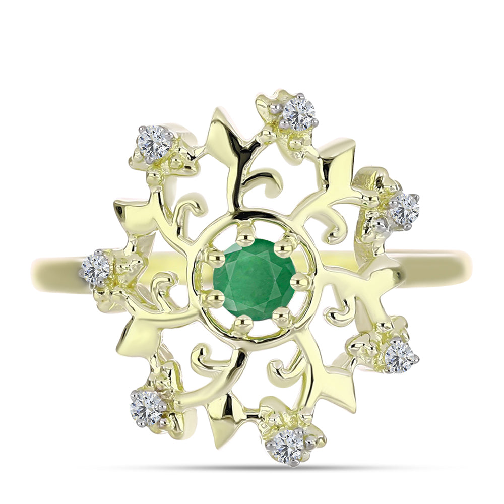 Anillo de Plata Bañada en Oro con Esmeralda de Brasil y Topacio Blanco 1 