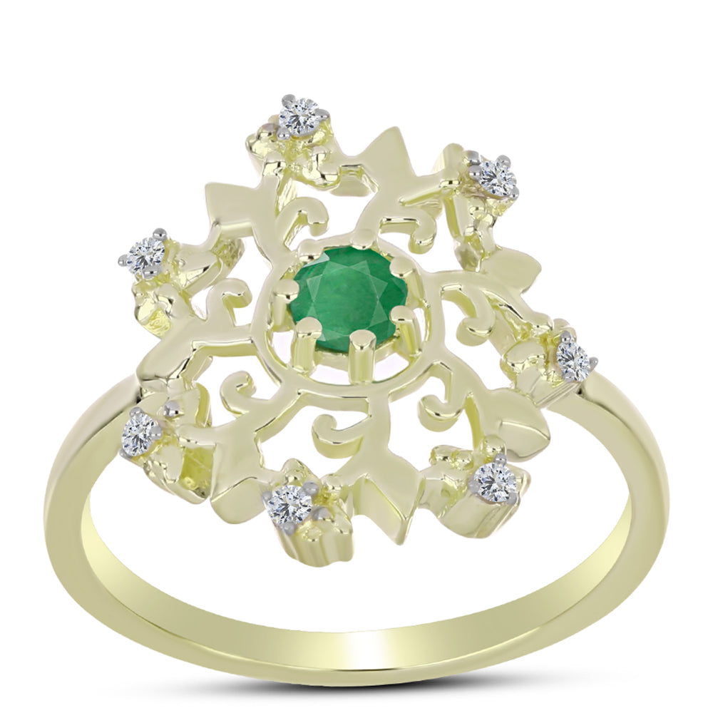 Anillo de Plata Bañada en Oro con Esmeralda de Brasil y Topacio Blanco 3 