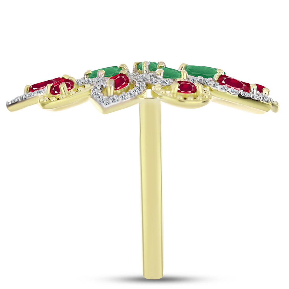 Anillo de Plata Bañada en Oro con Esmeralda de Brasil y Topacio Blanco 4 