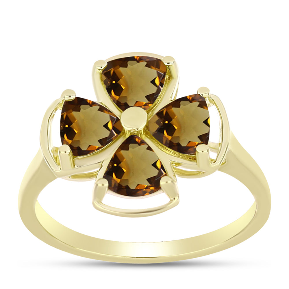 Anillo de Plata Bañada en Oro con Cuarzo Coñac 3 