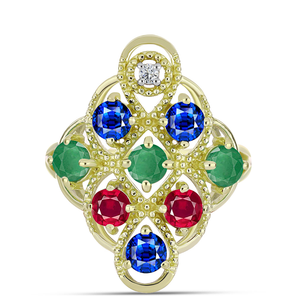 Anillo de Plata Bañada en Oro con Esmeralda de Brasil y Zafiro Azul Australiano 1 