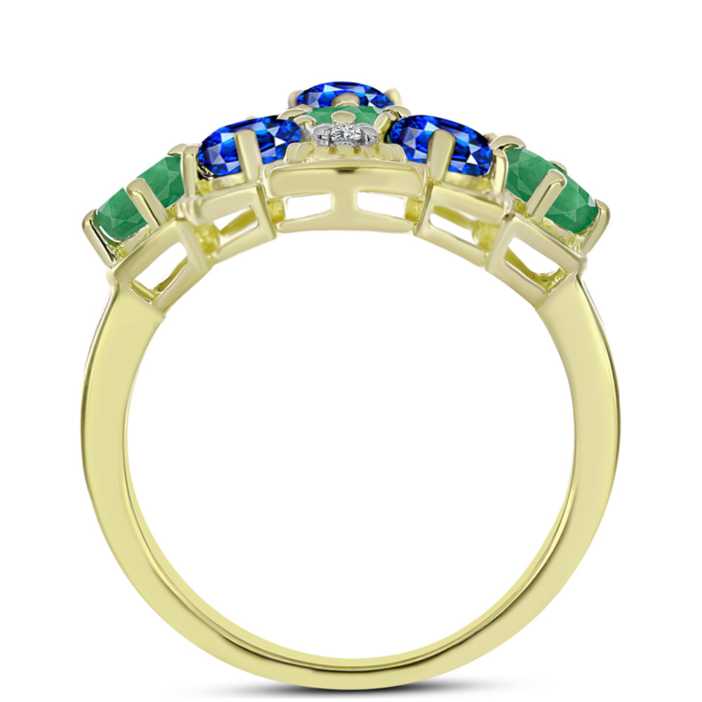 Anillo de Plata Bañada en Oro con Esmeralda de Brasil y Zafiro Azul Australiano 2 