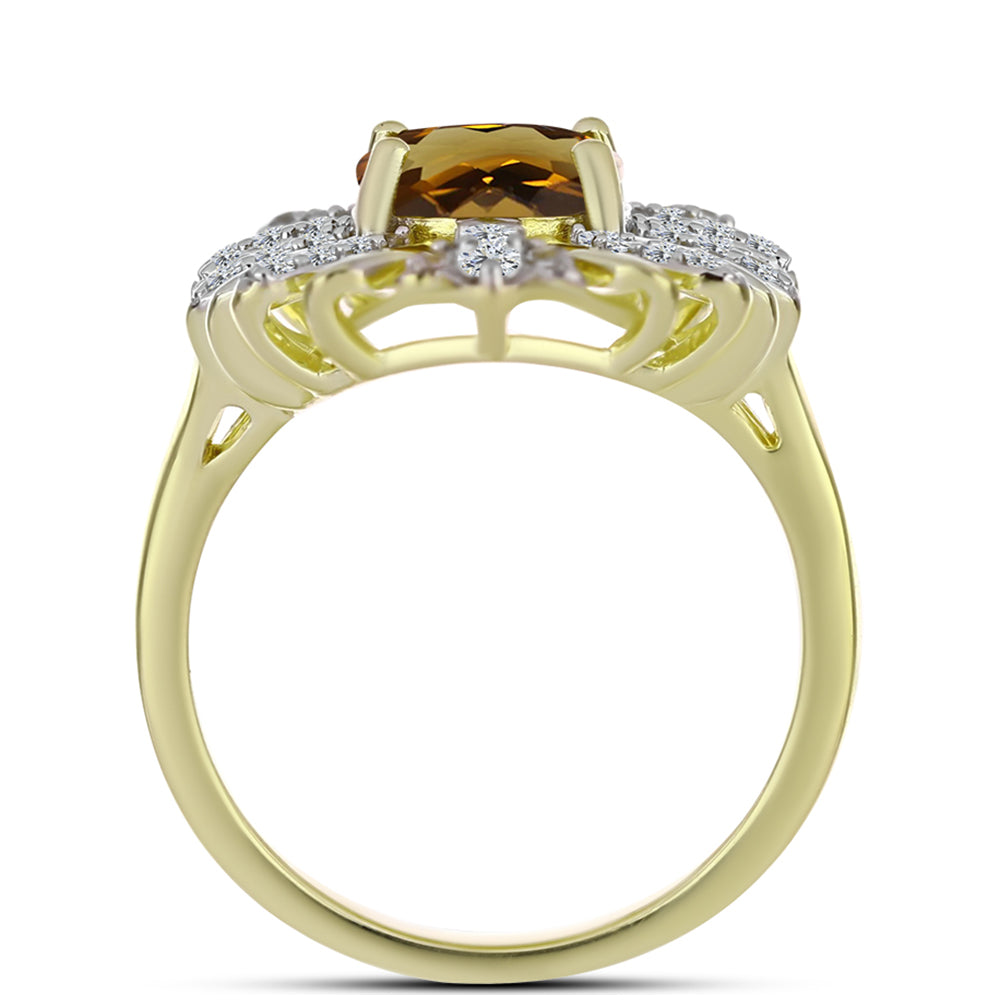 Anillo de Plata Bañada en Oro con Cuarzo Coñac y Topacio Blanco
