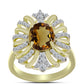 Anillo de Plata Bañada en Oro con Cuarzo Coñac y Topacio Blanco