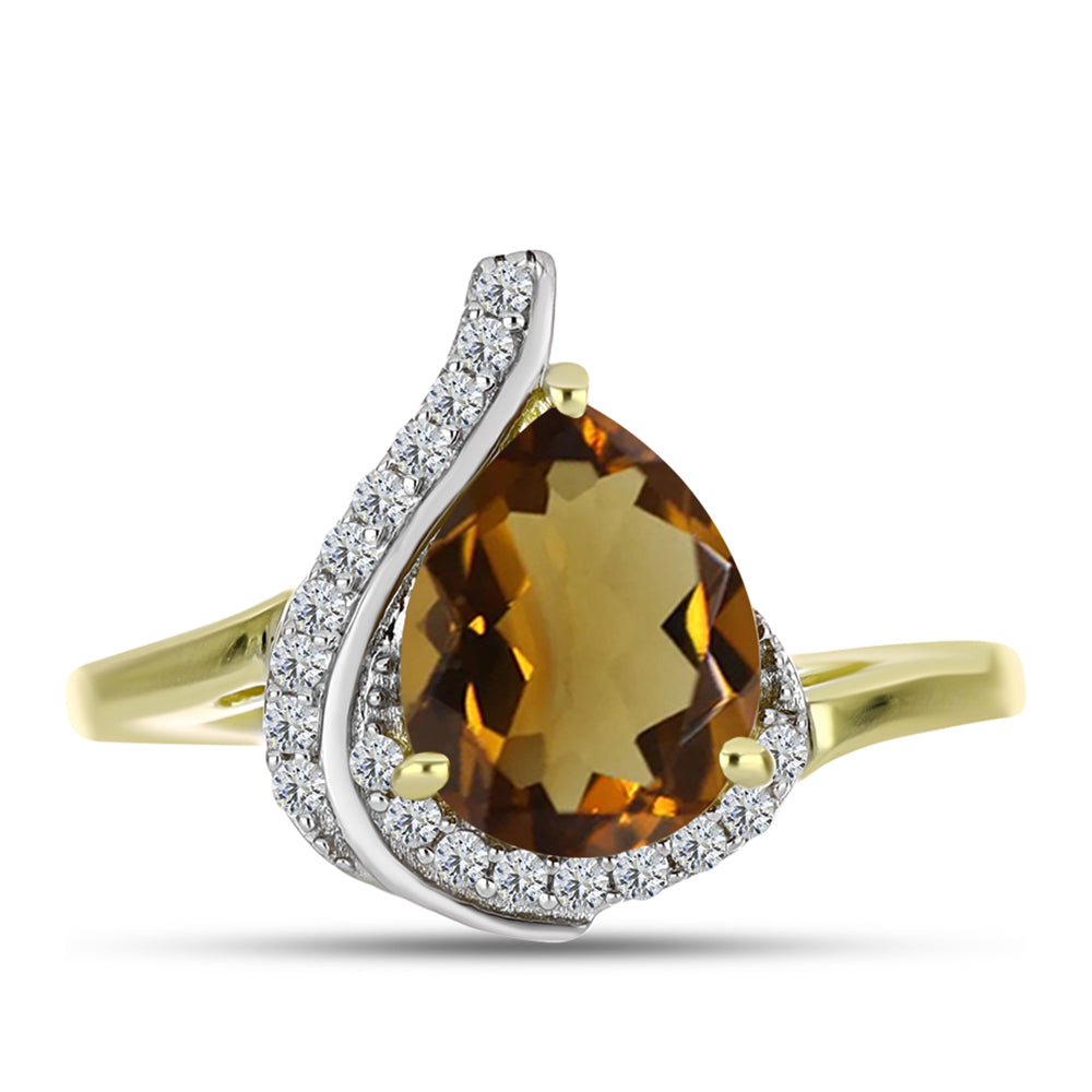 Anillo de Plata Bañada en Oro con Cuarzo Coñac y Topacio Blanco 1 