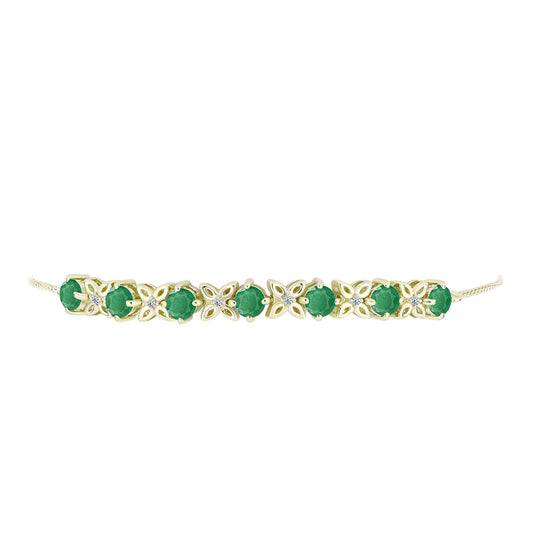 Pulsera de Plata Bañada en Oro con Esmeralda de Brasil y Topacio Blanco