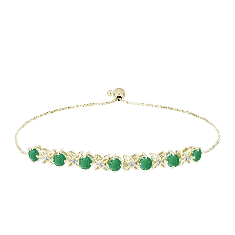 Pulsera de Plata Bañada en Oro con Esmeralda de Brasil y Topacio Blanco