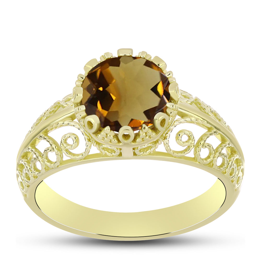 Anillo de Plata Bañada en Oro con Cuarzo Coñac 3 