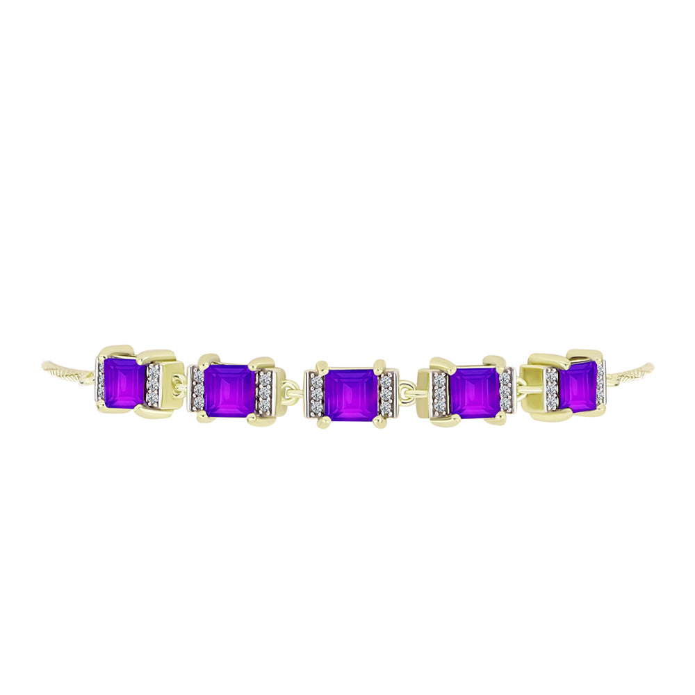 Pulsera de Plata Bañada en Oro con Ágata Púrpura y Topacio Blanco 2 