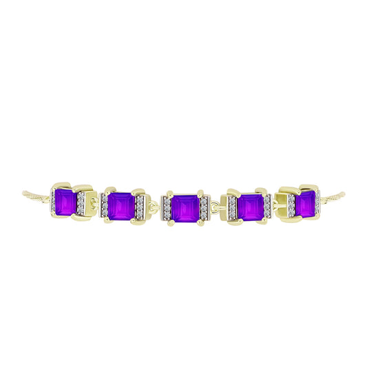 Pulsera de Plata Bañada en Oro con Ágata Púrpura y Topacio Blanco