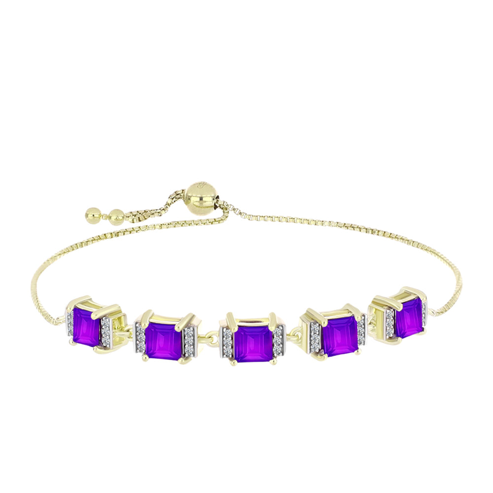 Pulsera de Plata Bañada en Oro con Ágata Púrpura y Topacio Blanco