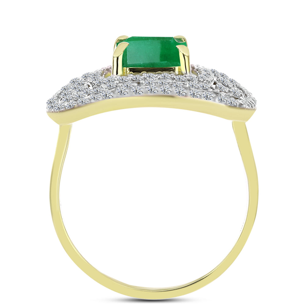 Anillo de Plata Bañada en Oro con Esmeralda de Brasil y Topacio Blanco