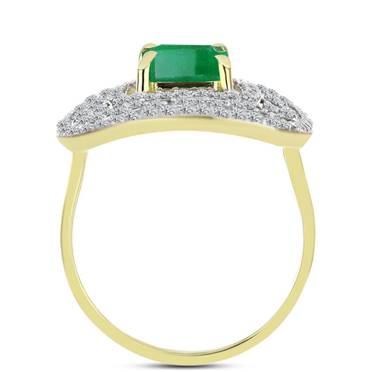 Anillo de Plata Bañada en Oro con Esmeralda de Brasil y Topacio Blanco