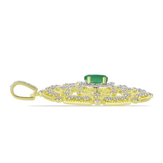 Colgante de Plata Bañada en Oro con Esmeralda de Brasil y Topacio Blanco
