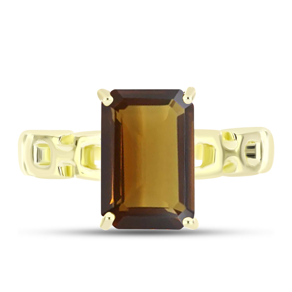 Anillo de Plata Bañada en Oro con Cuarzo Coñac