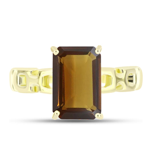 Anillo de Plata Bañada en Oro con Cuarzo Coñac