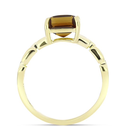 Anillo de Plata Bañada en Oro con Cuarzo Coñac